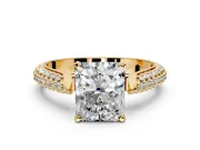 Solitaire Engagement Ring Setting for Radiant Cut Center with Multi-Row Accents and Prong Head in Yellow Gold