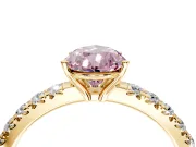 Solitaire Engagement Ring Setting for Fancy Pink Pear-Shaped Center with Large Accent Band and Prong Head in Yellow Gold