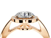Bezel-Framed Halo Engagement Ring Setting for Round Cut Center with Pave Band and Prong Head in Rose Gold