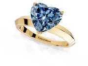 Solitaire Engagement Ring Setting for Fancy Blue Heart-Shaped Center with Wide Knife Ridge Band and Prong Head in Yellow Gold