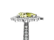 Milgrain Halo Engagement Ring Setting for Fancy Yellow Pear-Shaped Center with Bezel Point Accents and Prong Head in White Gold
