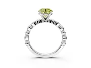Solitaire Engagement Ring Setting for Fancy Yellow Round Cut Center with Beaded Bezel Station Band and Prong Head in Sterling Silver