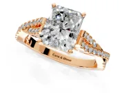 Solitaire Engagement Ring Setting for Radiant Cut Center with Twisted Pave Split Shank and Prong Head in Rose Gold