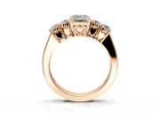 5 Stone Engagement Ring Setting for Emerald Cut Center with Equal Close-Set Accents and Prong Head in Rose Gold