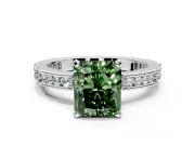 Solitaire Engagement Ring Setting for Fancy Green Radiant Cut Center with Milgrain-Edged Pave Band and Prong Head in Platinum