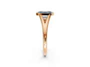 Solitaire Engagement Ring Setting for Fancy Blue Emerald Cut Center with V Split Shank and Bezel Head in Rose Gold