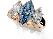 3 Stone Engagement Ring Setting for Fancy Blue Marquise Center with Raised Basket Heads and Prong Head in Rose Gold