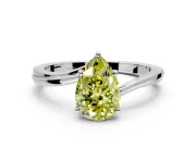 Solitaire Engagement Ring Setting for Fancy Yellow Pear-Shaped Center with Plain Bypass Twist Band and Prong Head in White Gold