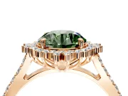 Sunburst Halo Engagement Ring Setting for Fancy Green Round Cut Center with Pave Band and Prong Head in Rose Gold