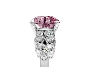 Cluster Engagement Ring Setting for Fancy Pink Round Cut Center with 2-Row Shoulder Clusters and Prong Head in Sterling Silver