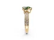 Solitaire Engagement Ring Setting for Fancy Green Pear-Shaped Center with Multi-Row Pave Accents and Basket Head in Yellow Gold