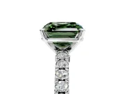 Solitaire Engagement Ring Setting for Fancy Green Asscher Cut Center with Single Row Accent Band and Prong Head in Platinum
