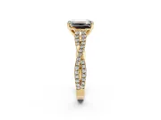 Solitaire Engagement Ring Setting for Emerald Cut Center with Twisted Pave Split Shank and Prong Head in Yellow Gold