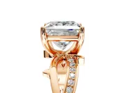 Solitaire Engagement Ring Setting for Princess Cut Center with Pave and Plain Crossover Band and Prong Head in Rose Gold