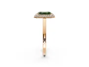 Halo Engagement Ring Setting for Fancy Green Emerald Cut Center with Plain Tapered Band and Prong Head in Rose Gold