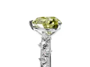 Cluster Engagement Ring Setting for Fancy Yellow Heart-Shaped Center with Round Cut Accent Band and Prong Head in White Gold
