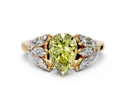 Leaf Cluster Engagement Ring Setting for Fancy Yellow Pear-Shaped Center with Marquise Accents and Prong Head in Yellow Gold