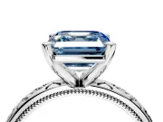 Solitaire Engagement Ring Setting for Fancy Blue Asscher Cut Center with Scrollwork Band and Prong Head in White Gold