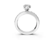 Solitaire Engagement Ring Setting for Cushion Cut Center with Channel-Set Accents and Prong Head in White Gold