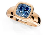 Solitaire Engagement Ring Setting for Fancy Blue Cushion Cut Center with Wide Band and Bezel Head in Rose Gold