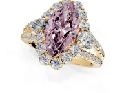 Halo Engagement Ring Setting for Fancy Pink Marquise Center with Two-Strand Split Shank and Prong Head in Yellow Gold