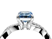 Solitaire Engagement Ring Setting for Fancy Blue Emerald Cut Center with Half-Pave Crossover Band and Prong Head in Sterling Silver