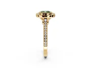 Halo Engagement Ring Setting for Fancy Green Cushion Cut Center with Milgrain Frame, Pave Band and Prong Head in Yellow Gold