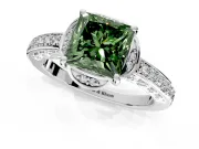 Floral Engagement Ring Setting for Fancy Green Princess Cut Center with Four Accent Clusters and Prong Head in Platinum