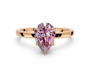 Solitaire Engagement Ring Setting for Fancy Pink Pear-Shaped Center with Thin Rounded Plain Band and Prong Head in Rose Gold
