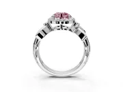 Halo Engagement Ring Setting for Fancy Pink Round Cut Center with Floral Band and Prong Head in Platinum