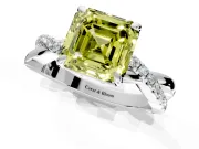 Solitaire Engagement Ring Setting for Fancy Yellow Asscher Cut Center with Half-Pave Crossover Band and Prong Head in Platinum