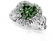 Halo Engagement Ring Setting for Fancy Green Heart-Shaped Center with Open Scroll Shoulders and Prong Head in Sterling Silver