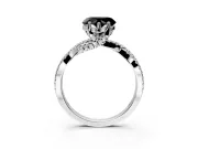 Solitaire Engagement Ring Setting for Fancy Black Heart-Shaped Center with Narrow Twist Pave Band and Prong Head in Sterling Silver