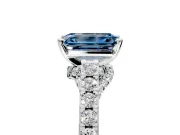 Solitaire Engagement Ring Setting for Fancy Blue Emerald Cut Center with Crossover Accents and Prong Head in Platinum