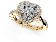 Halo Engagement Ring Setting for Heart-Shaped Center with Twist Band and Prong Head in Yellow Gold