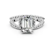 Halo Engagement Ring Setting for Emerald Cut Center with Rope Twist Split Shank and Prong Head in Platinum