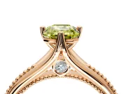 Solitaire Engagement Ring Setting for Fancy Yellow Emerald Cut Center with Milgrain Cathedral Band and Prong Head in Rose Gold