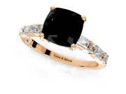 Baguette Engagement Ring Setting for Fancy Black Cushion Cut Center with Alternating Bar-Set Band and Prong Head in Rose Gold