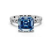 Solitaire Engagement Ring Setting for Fancy Blue Asscher Cut Center with XO Engraved Band and Prong Head in Sterling Silver