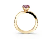 Solitaire Engagement Ring Setting for Fancy Pink Round Cut Center with Milgrain-Edged Pave Band and Prong Head in Yellow Gold