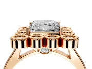 Cluster Halo Engagement Ring Setting for Princess Cut Center with Milgrain Bezel Accents and Prong Head in Rose Gold
