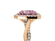 Halo Engagement Ring Setting for Fancy Pink Radiant Cut Center with Twist Band and Prong Head in Rose Gold
