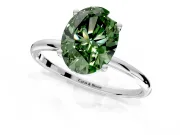 Solitaire Engagement Ring Setting for Fancy Green Oval Center with Straight Thin Band and Prong Head in White Gold