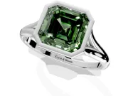 Solitaire Engagement Ring Setting for Fancy Green Asscher Cut Center with V Split Shank and Bezel Head in Sterling Silver