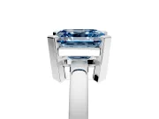 Solitaire Engagement Ring Setting for Fancy Blue Asscher Cut Center with Plain Band and Flat Tab Prong Head in Sterling Silver