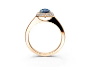 Halo Engagement Ring Setting for Fancy Blue Radiant Cut Center with Plain Tapered Band and Prong Head in Rose Gold