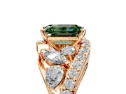 Halo Engagement Ring Setting for Fancy Green Emerald Cut Center with Marquise and Pave Bypass Band and Prong Head in Rose Gold