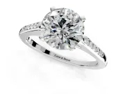 Solitaire Engagement Ring Setting for Round Cut Center with Channel Accents and Prong Head in Sterling Silver