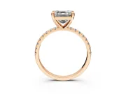 Solitaire Engagement Ring Setting for Asscher Cut Center with Fine Pave Narrow Band and Prong Head in Rose Gold
