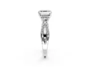 3 Stone Engagement Ring Setting for Asscher Cut Center with Pave Split Shank and Prong Head in Platinum